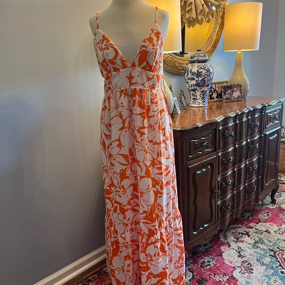 Haute Monde Orange Sleeveless Maxi Sundress